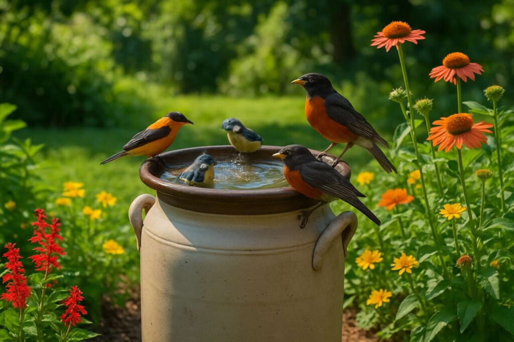 Repurpose An Old Crock Into A Yard Feature Birds Will Love