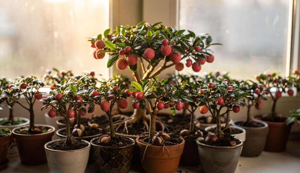 She Turns Lychee Pits into an Incredible Pink, Edible Mini Forest in Just One Month